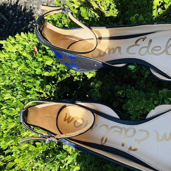 Sam Edelman Radley Floral Jacquard Ankle Strap Flats Blue Size 8.5 - Picture 12 of 14